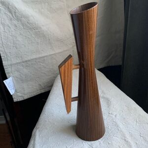 Vintage teak Vase with handle 9.5 in High